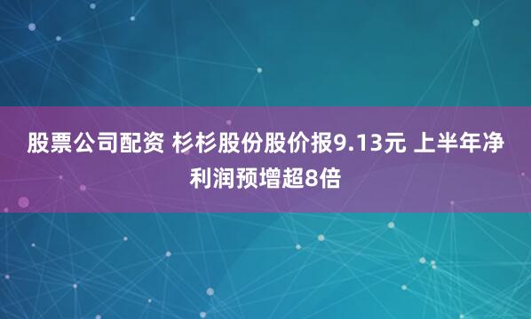 股票公司配资 杉杉股份股价报9.13元 上半年净利润预增超8倍